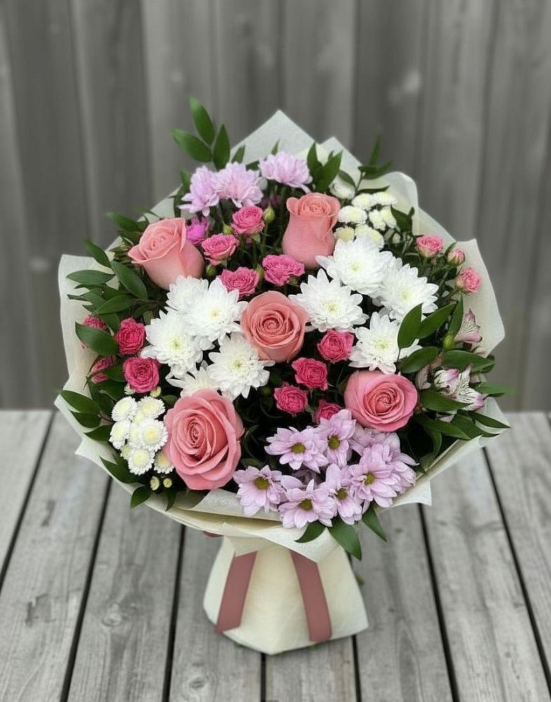 Букет цветов из: Альстромерии, Гвоздики, Розы и Хризантемы в Цагане Амане