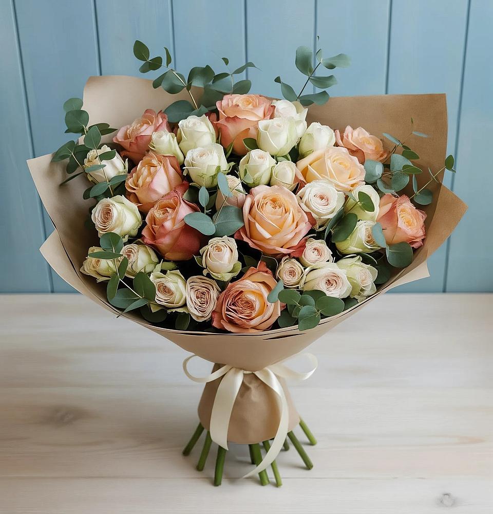 Букет цветов из: Альстромерии и Розы в Цагане Амане