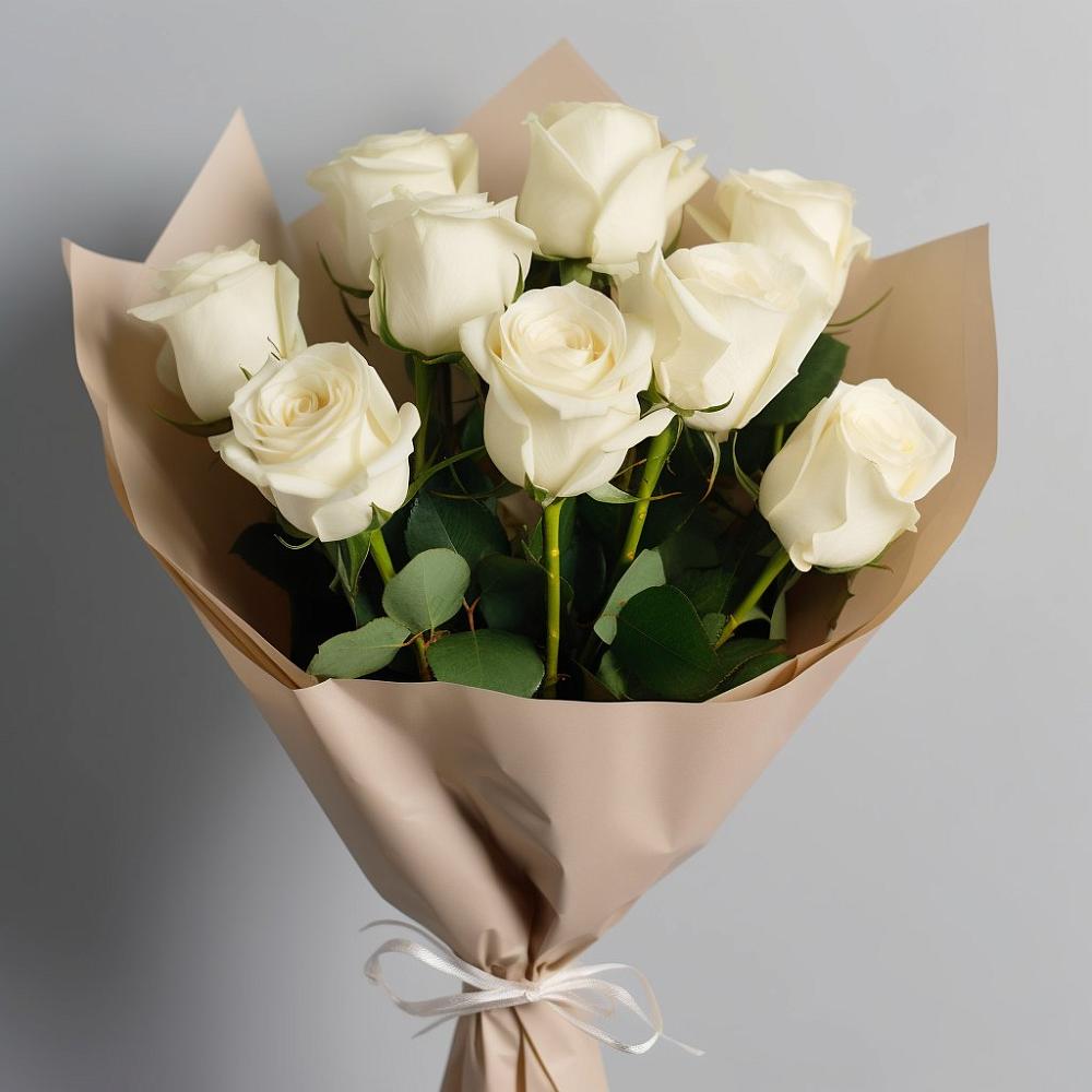 Букет 9 Белых роз Эдлесс Лав в Цагане Амане