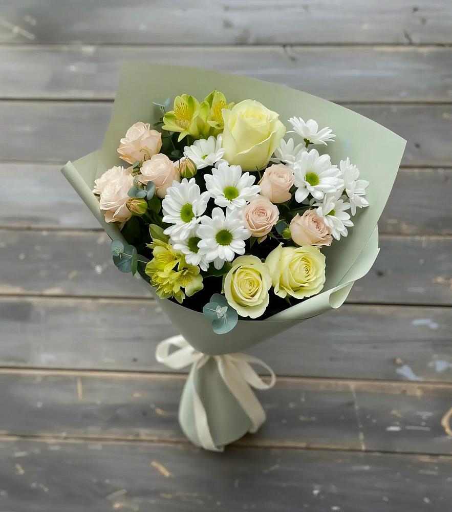 Букет цветов из: Альстромерии, Розы и Хризантемы в Цагане Амане