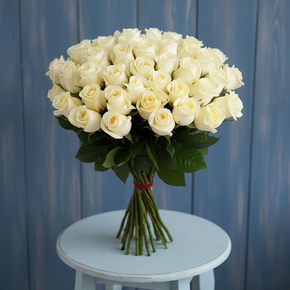 Букет 51 Белая роза Эдлесс Лав в Цагане Амане