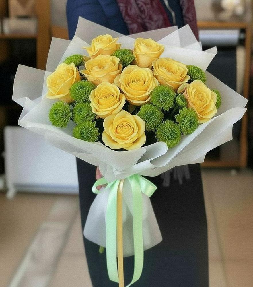 Букет цветов из: Хризантемы и Розы в Цагане Амане