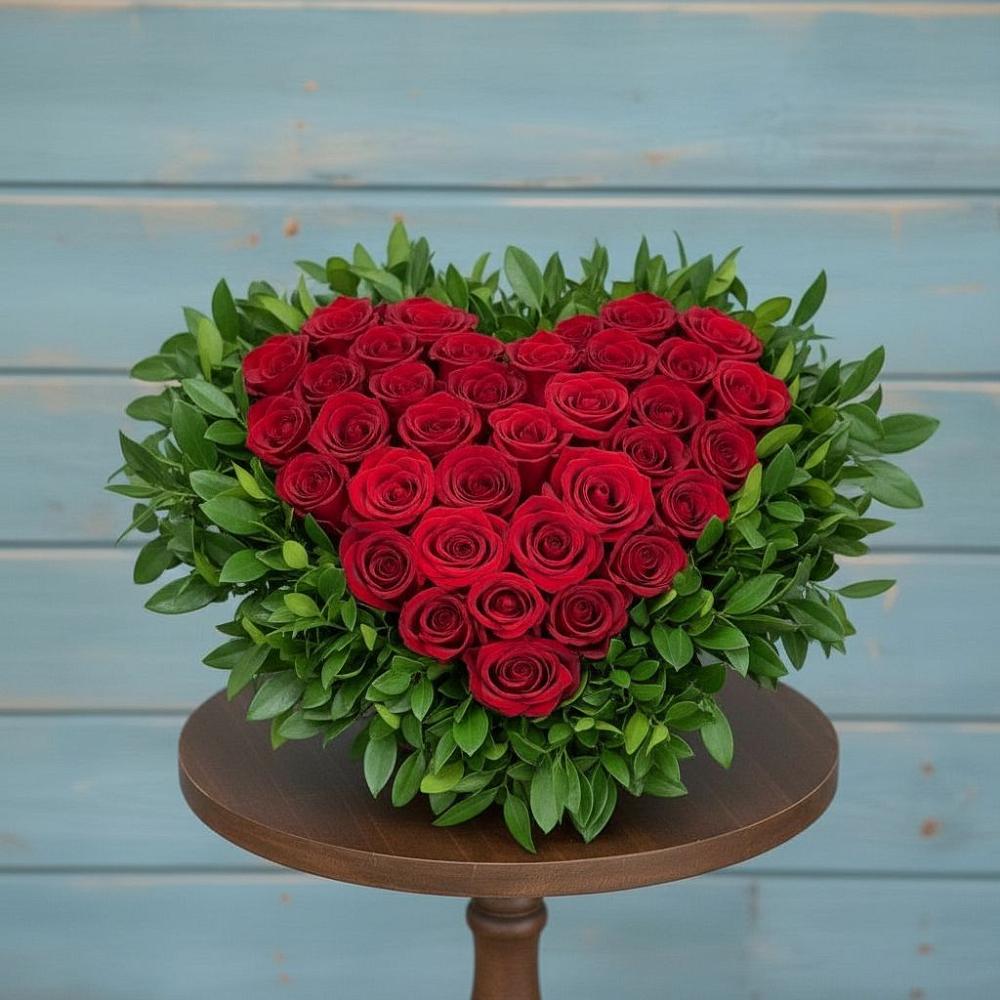 Цветочная композиция из Розы в виде сердца в Цагане Амане