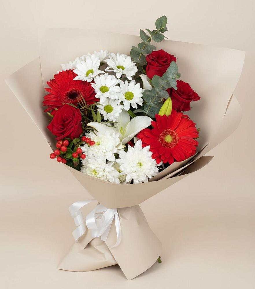 Букет цветов из: Розы, Хризантемы, Герберы и Лилии в Цагане Амане