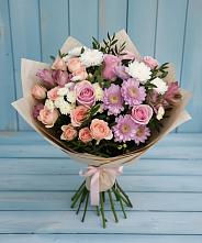 Букет цветов из:  Хризантемы, Розы и Альстромерии в Цагане Амане