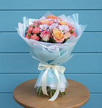 Букет цветов из:  Хризантемы и Розы #REPLACE_PRED# Цагане Амане